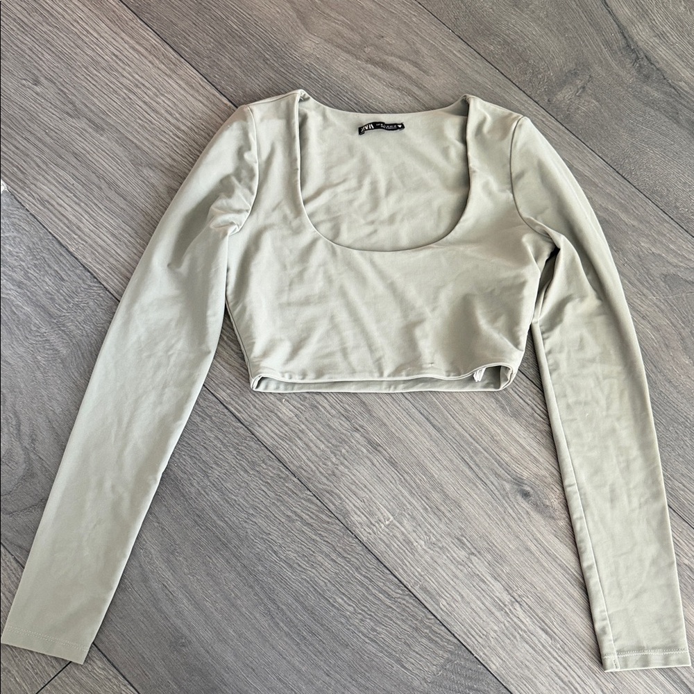 Zara Sage Green Scoop Square Crop Top